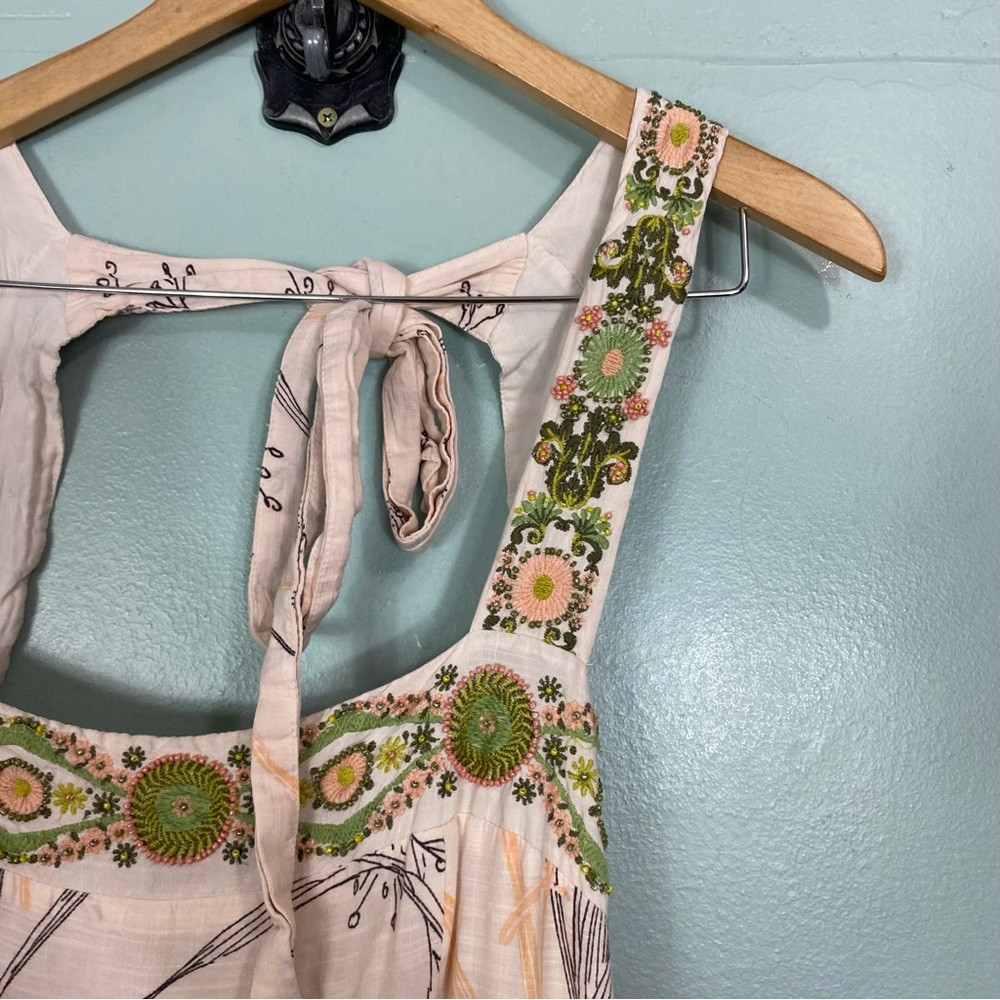 Anthropologie Square Neck Floral Embroidered Beaded Maxi Dress Small Petite - Picture 6 of 16